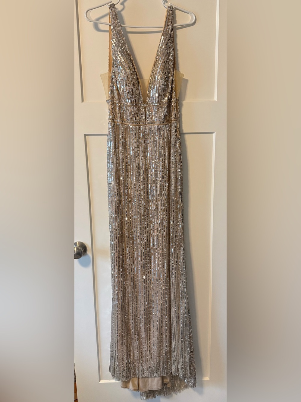 Tiffany Designs Champagne Sequin Formal Dress